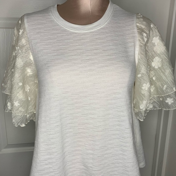Anthropologie Eri+Ali Floral Sleeves White Sz S - Picture 6 of 9